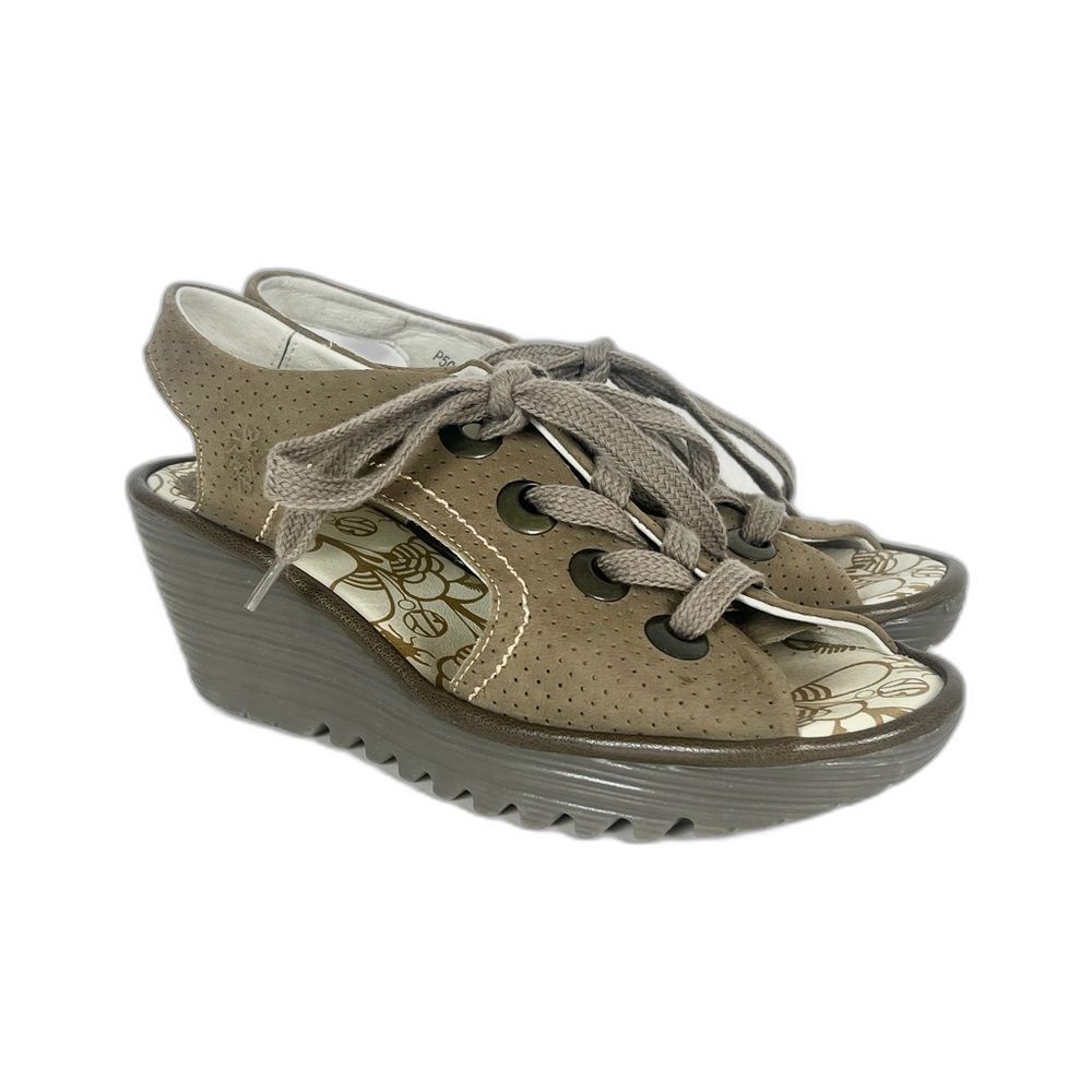 Fly London ‘Yiva’ Leather Brown Wedge Sandals